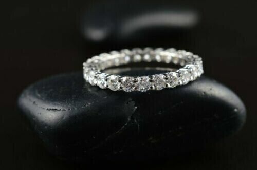 2 Ct Simulated Full Eternity Anniversary Wedding Band Ring 14K White Gold Plated - Picture 4 of 8
