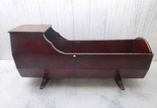 Antique folk art wooden doll's crib, Victorian primitive rocking doll's cradle