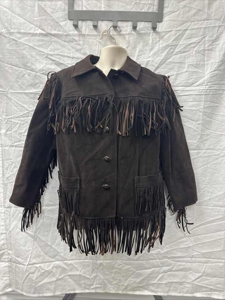 Abrigo bombardero vintage Le Sauvage con flecos para hombre marrón vaquero occidental microgamuza Foto 2 de 4