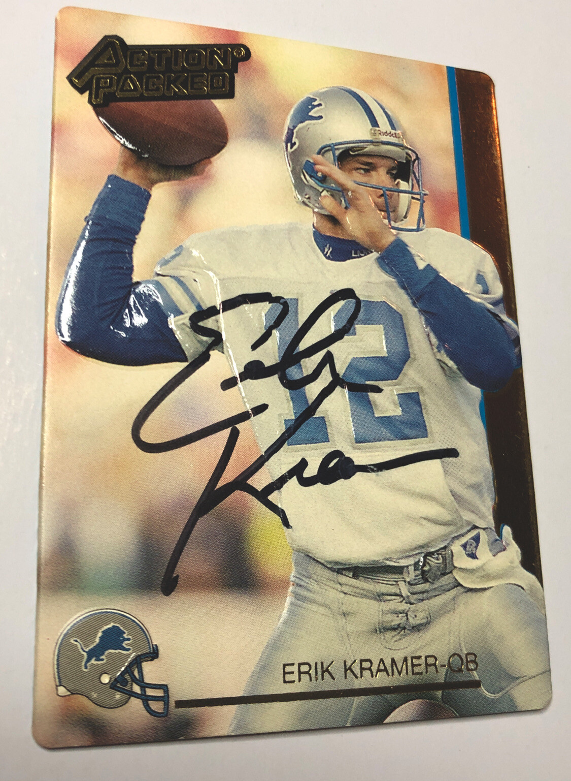Erik Kramer Signed Action Packed 1992 #76 Detroit Lions NFL Auto Card