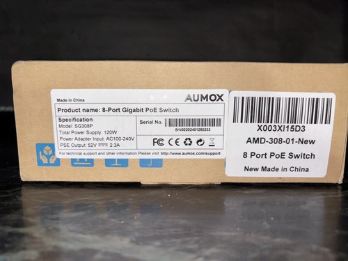 Aumox SG308P 8 Port Gigabit PoE Switch 120W AC100-240V 52V--2,3A Neu Open Box - Bild 3 von 4