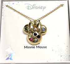 NEW DISNEY GOLD PLATED,HEART SHAPE COLOR CRYSTALS MINNIE MOUSE NECKLACE BOX