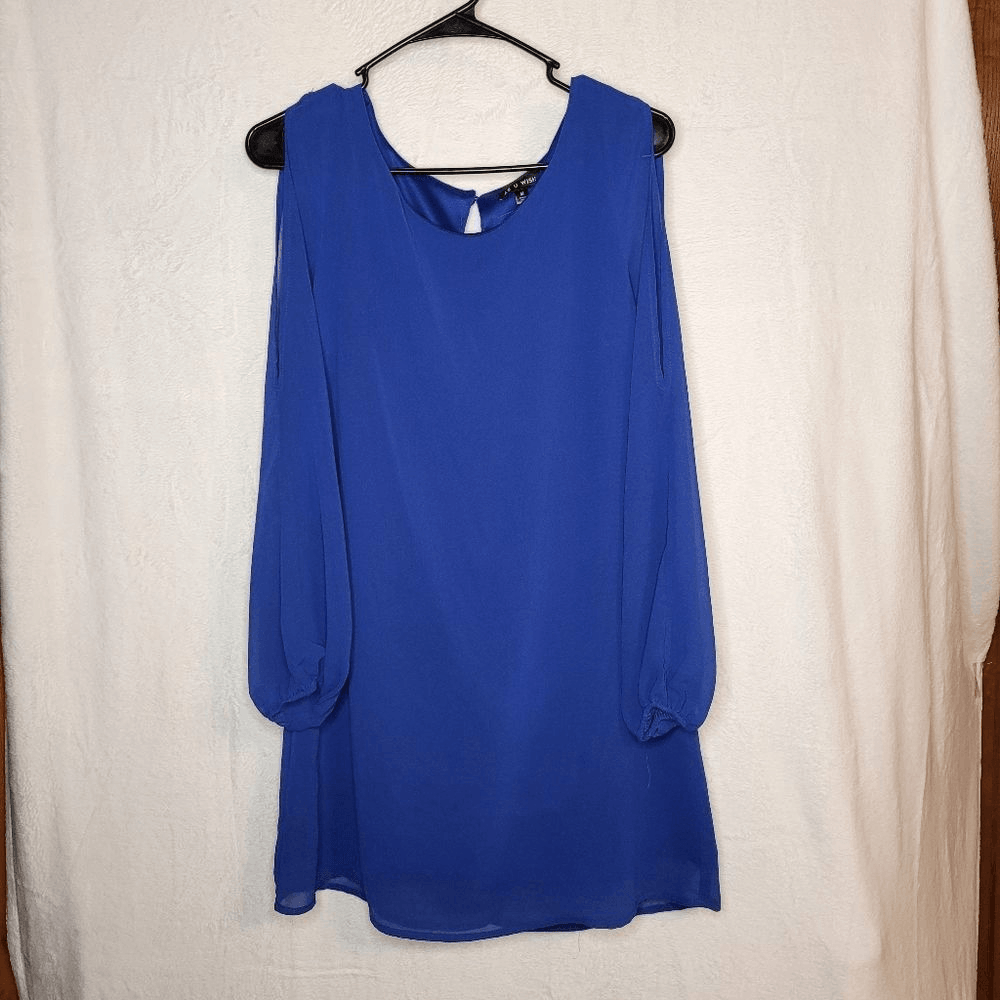 As U Wish Dress Sz Medium Cold Shoulder Blue Long Sleeve Dress Formal  Homecoming | eBay