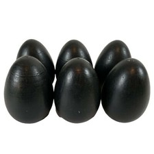 6 PCS Unpainted Black Wooden Fake Easter Eggs Craft Blank Paintable Flat Bottom