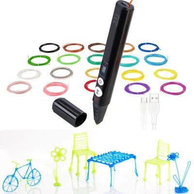 FreeSculpt Kompakter 3D-Stift, USB-C-Stromversorgung, 20 bunte PLA-Filamente