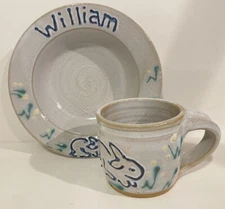Catoctin Stone-ware Pottery Personalized Toddler/child’s Bowl & mug. William