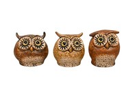 Eule Steinzueug 3Erset Natur/Braun Ø7,5X7Cmh7Cm Figur Skulptur Wald Herbst Deko