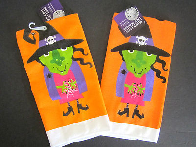 HALLOWEEN 2 WHIMSICAL BRIGHT FUN WITCH Hand Towels Kitchen/Bathroom Brand NEW!