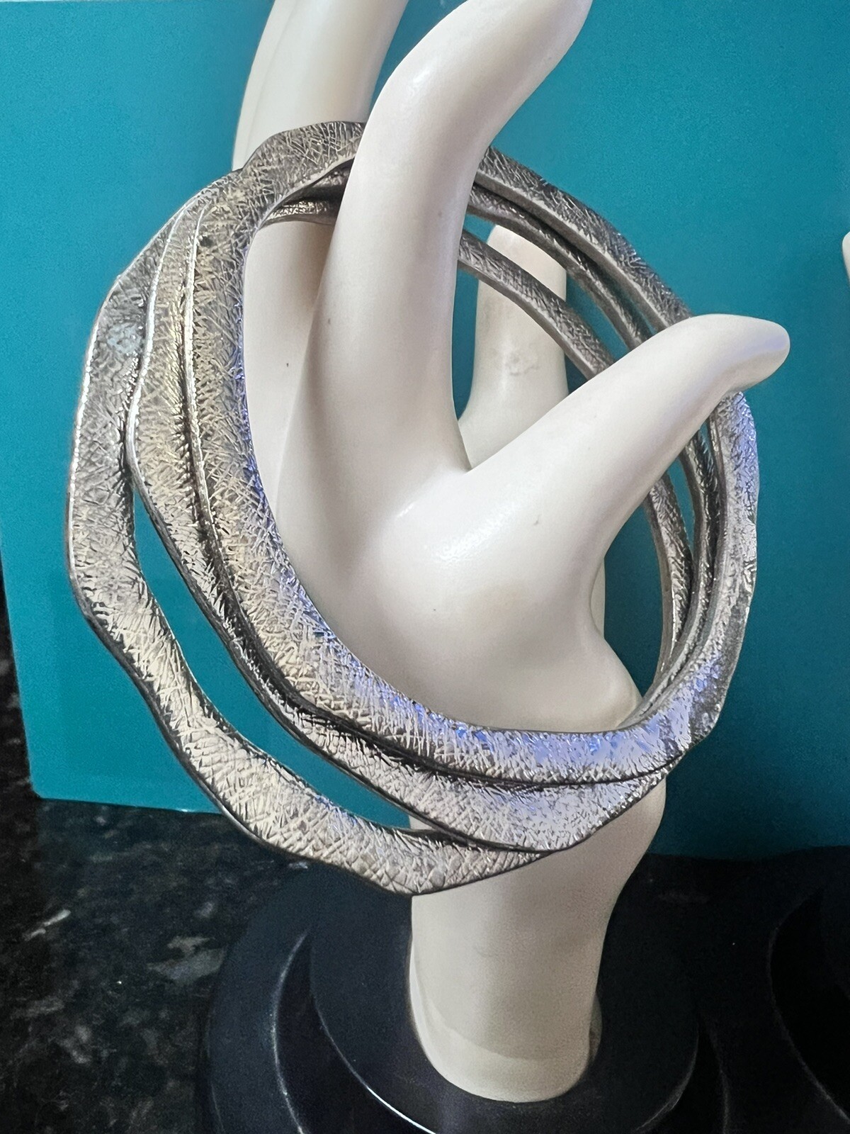 Silver Tone Metal Etched Stackable Bangle Bracele… - image 1