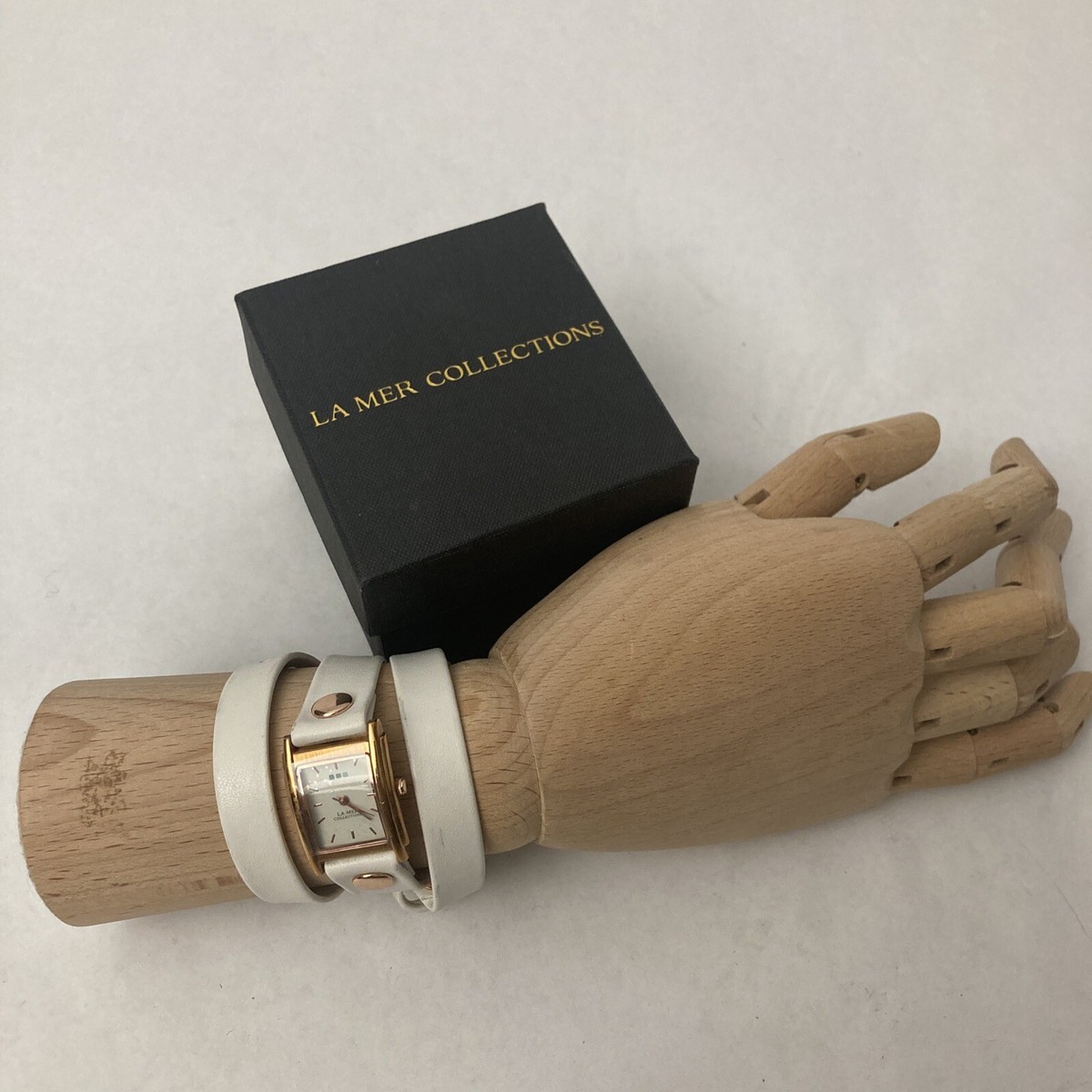 La Mer Collections White Faux Leather Wrap Gold Tone Woman Watch 