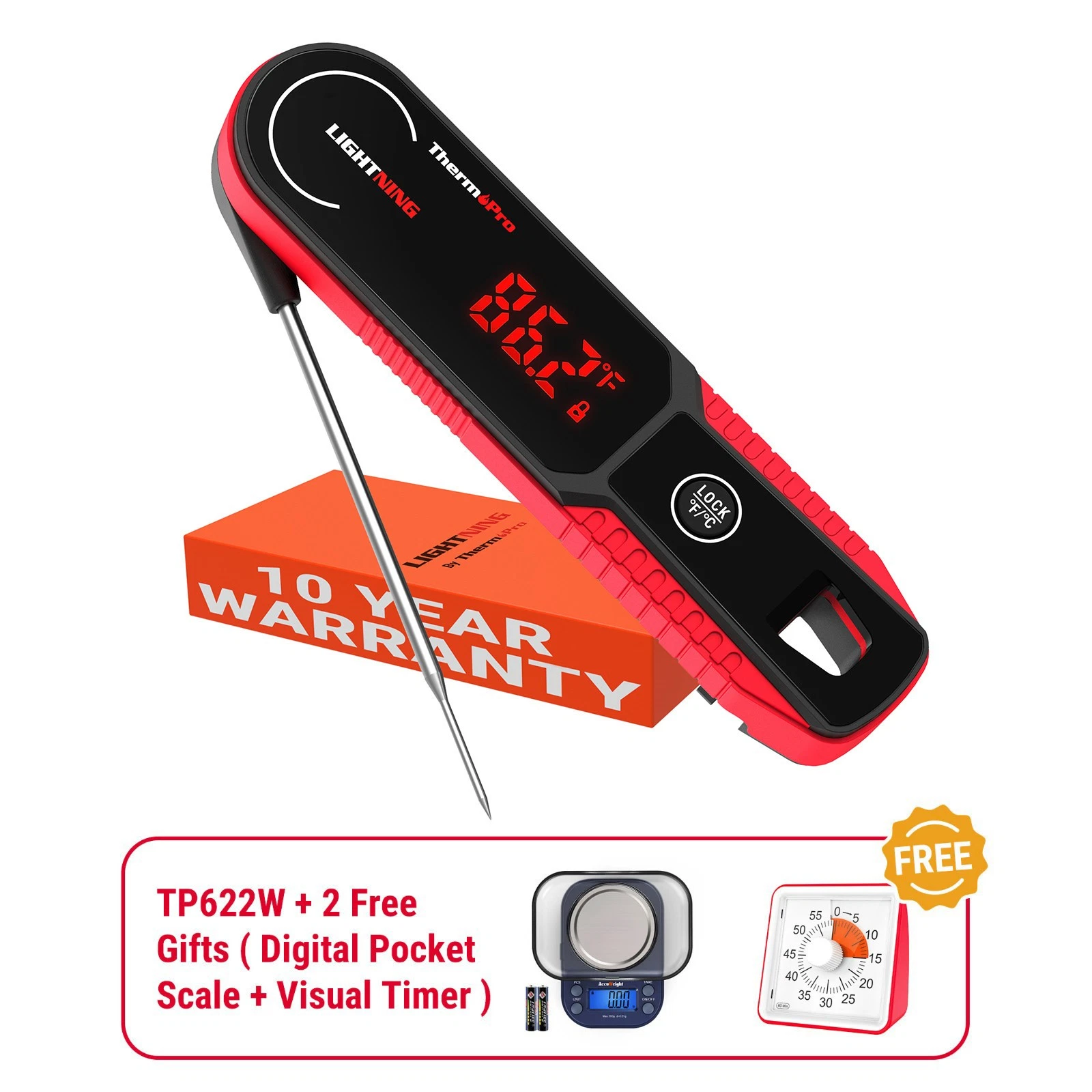 TempPro 0.5s Instant Read Thermometer Calibratable Free Gram Scale+Visual Timer
Opens in a new windo