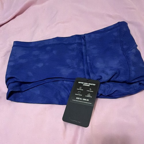 Fabletics Define High-Waisted Leggings XL Blue Pockets UV 4-Way Sweat Wicking