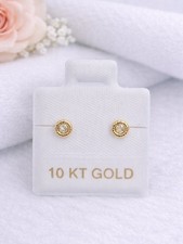 10K Gold CZ Stud Earrings - 3mm - Round Ball Screw Back Tiny Minimalist Unisex