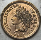 1864 Bronze 1c Indian Head Cent. Attractive UNC Details, Recolored