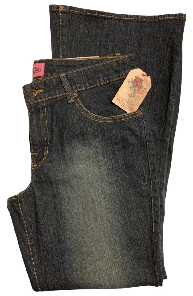 全新 STEVE BARRYS 女式 12 蓝色牛仔裤弹力低腰 BOOTLEG 罕见优先 — 第 4/4 张图片