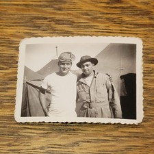 WWII Military Soldiers Vintage Photo Snapshot Black White 2 Men