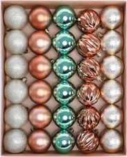 30ct Christmas Ornaments Tree Decorations 2.36 Inch, Green Copper Gold 