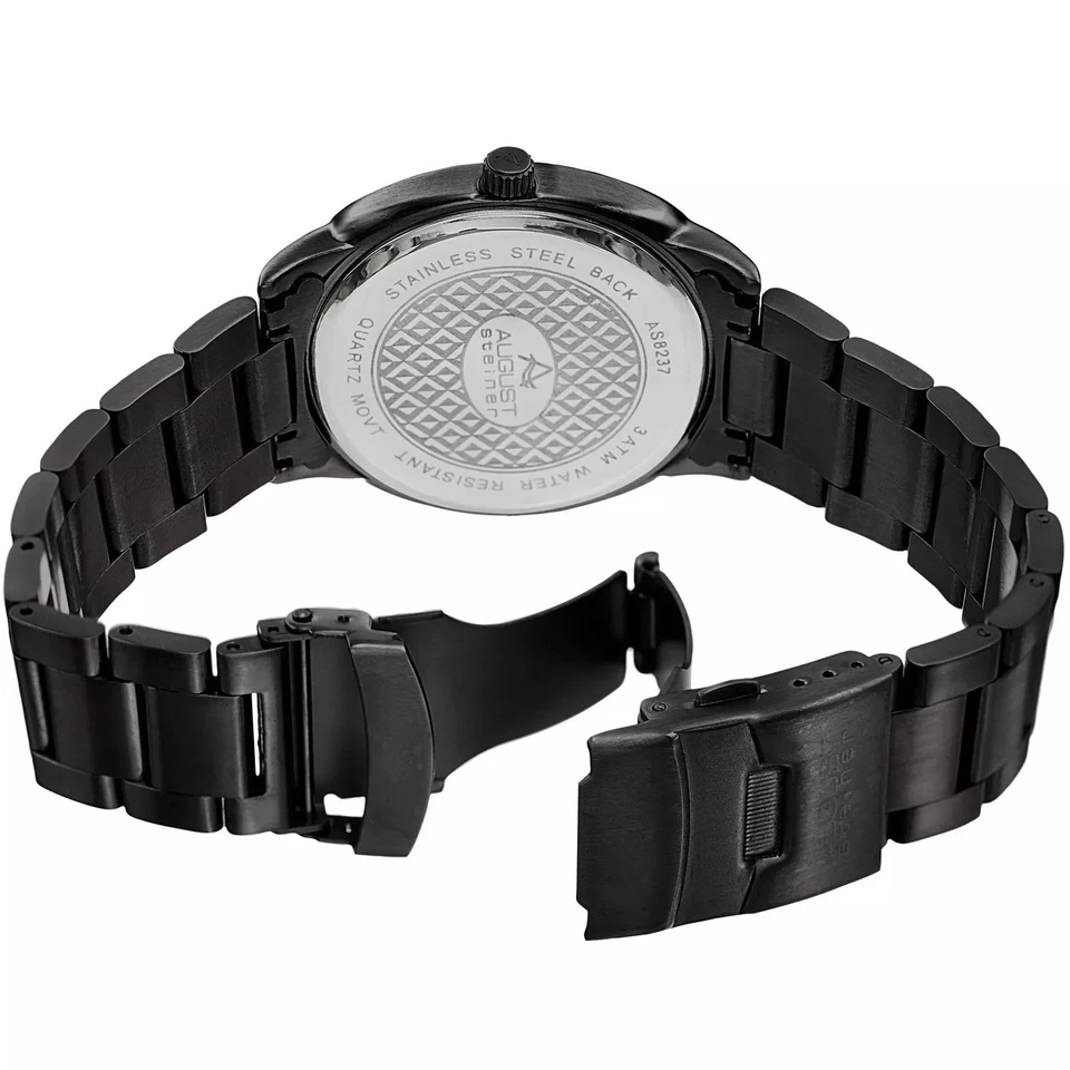 August Steiner AS8237BK Bold Black Classic Mens Date Bracelet Watch - Image 4 of 4