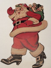 Vintage Die Cut Hinged Santa Xmas Cardboard Cutout see Descr  M 