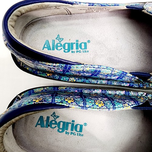 Alegria Debra Rose's Blue Quilt Slip on Leather Closed Heel Women's Clog Shoe - Picture 7 of 16