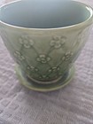 Vintage Shawnee Flower Pot W/Attached Saucer  Green Quilted Daisy  USA 454 EUC — photo 4