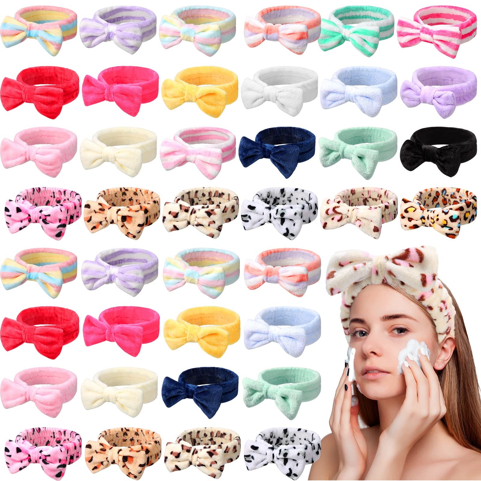 48-Piece Fluffy Spa Headband Set for Facial Makeup & Hair Care - Soft Bow Hairbands Bulk