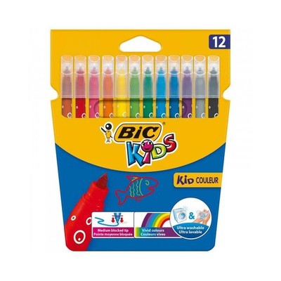 BIC Kids Felt Tip Pens, Kid Colour with Medium Blocked Tip, Vivid Colouring Pens