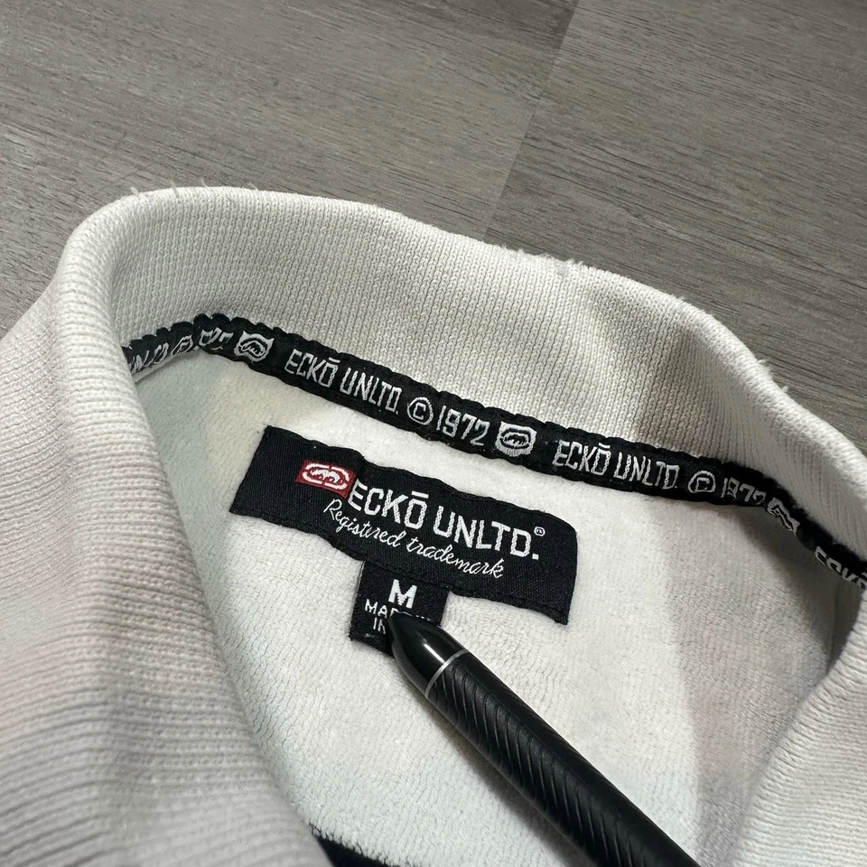 Camiseta polo vintage y2k ecko unltd a rayas talla mediana 1/4 botón ropa de calle Foto 3 de 4