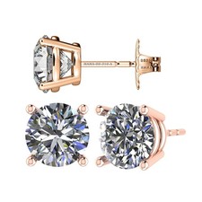 Rose Gold Plated Silver Stud Earrings With 0.50 CTTW Round Cubic Zirconia - 4MM
