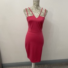 Primark Pink Double Strappy Stretch Scuba Bodycon Dress - Size 10
