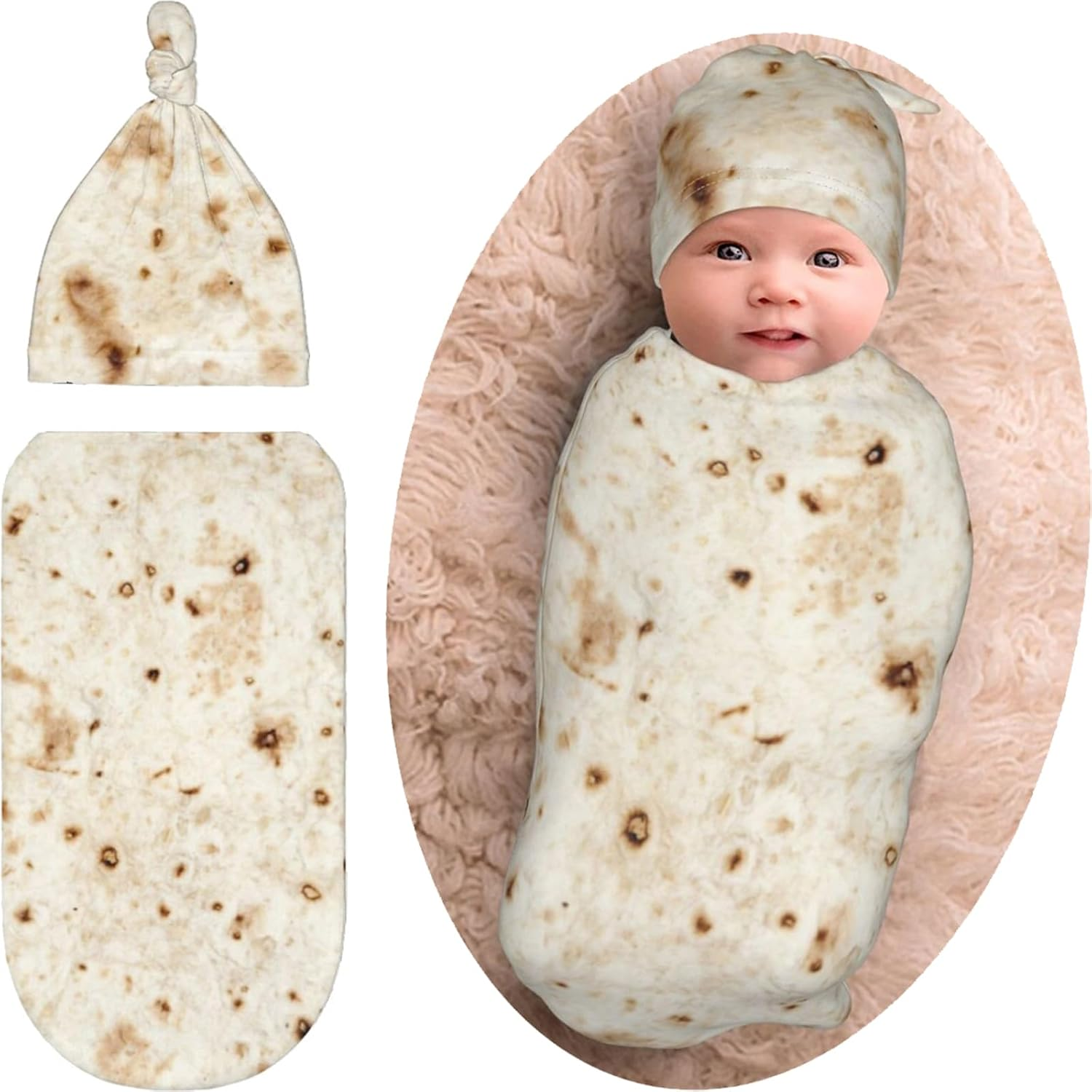 Super Soft Baby Burrito Swaddle Blanket Newborn Tortilla Wrap with Hat - USA