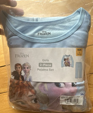 Disney Frozen Elsa Anna Girls Blue 2-Piece Long Sleeve Pajama Set Size L 10/12