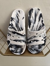 Crocs Iconic Comfort Sandals Marbled Tie Dye Slides Size M-8 W-10Black White
