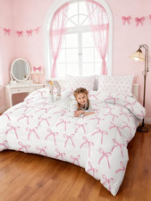 Cartoon Bowknot Kids Comforter Set King Size,Pink Bow Tie Butterfly Knot Princes