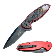 8" American Bald Eagle Spring Assisted Folding Pocket Knife Red 