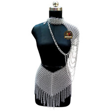 Aluminum Chainmail One Shoulder Armor Women Top Skirt Set Medieval Fantasy LARP