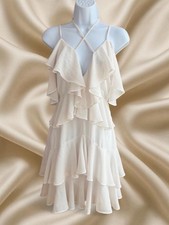 Nasty Gal White Ruffle Halter Mini Dress Coquette Angelcore Flowy Tiered Dress
