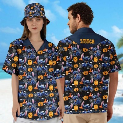 Disney Cute Stitch Halloween Pumpkin Spooky Season Lilo & Stitch Hawaiian Shirt