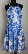 Vince Camuto Sleeveless Dress Blue Floral Print Spaghetti Strap 10