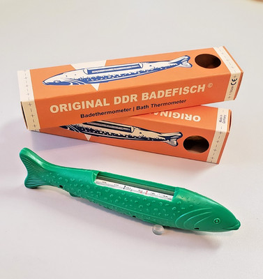GRÜN ORIGINAL DDR BADEFISCH, Bade Thermometer, Replik Badewanne, Badefisch
