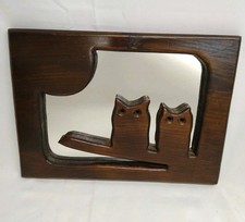Espejo de madera de búho de colección decoración de pared MCM Country Core pájaros árbol lunar hecho a mano 15"x11"