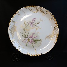 Haviland & Co Plate 13 3/8" Orchids Strap Leaves Raised Gold 1896 Hand Painted
