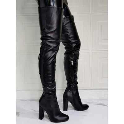 Women Sexy Thigh High Block Heels Over The Knee Boots Platform Pointed Toe Shoes