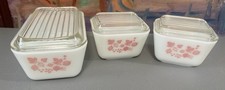 Set 3 Vintage Pyrex Pink Gooseberry Milk Glass Refrigerator Dish 501 & 502 Exc