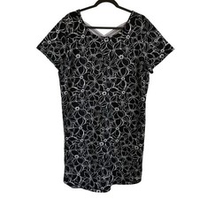 T by Talbots Cozy Crush Dress Cross Back UPF 50+ Pockets Sz 1X Black White Plus