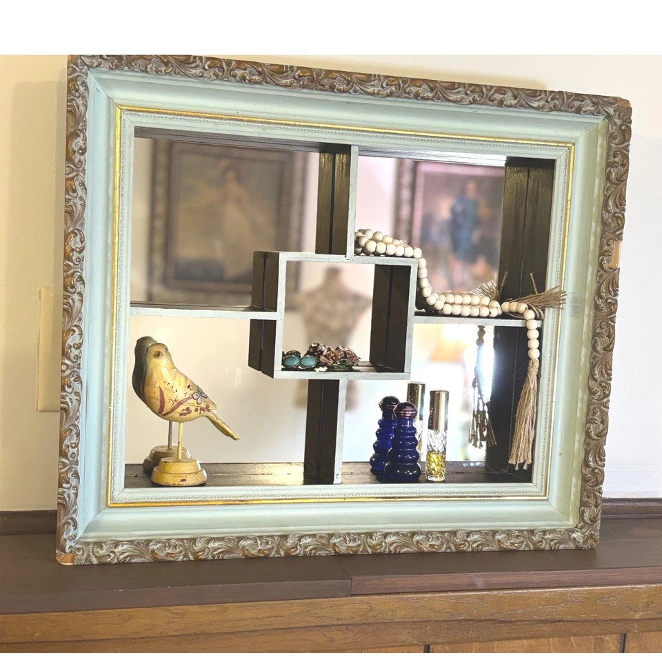 Vintage Anos 50-60 Ornamentado Moldura Caixa de Sombra Vitrine Ouro Azul Acento Parede - Imagem 4 de 4