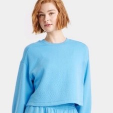 Colsie Sweatshirt Women's Pointelle Lounge Sweatshirt Blue Size XL AS IS
