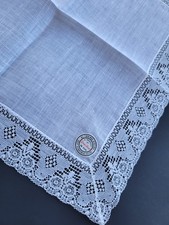 Vintage Ladies Hankie White Linen With Cotton Lace Trim