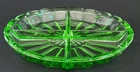 Vintage Uranium Glass Divided Relish Dish 7.5" Green Depression Glass Tray