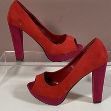 Next Peep Toe Platform Court Heels Red Fuchsia Size UK 5 /38